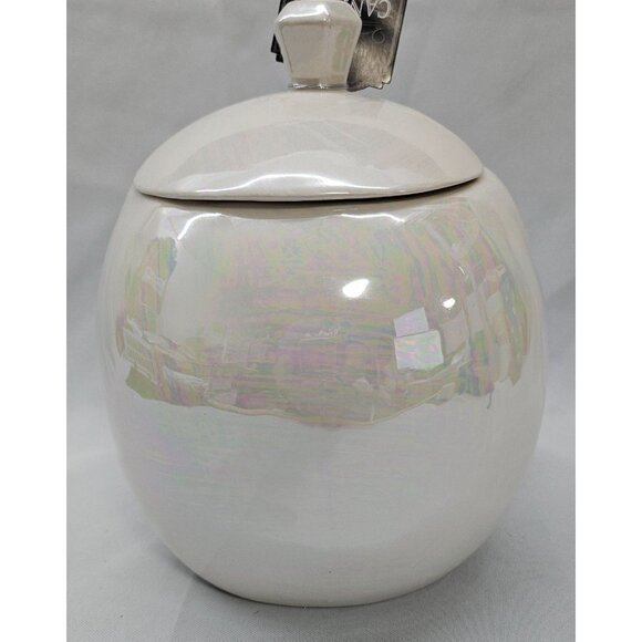 Halloween Decor Iridescent White Ceramic Skull Jar Canister With Lid - Picture 8 of 13